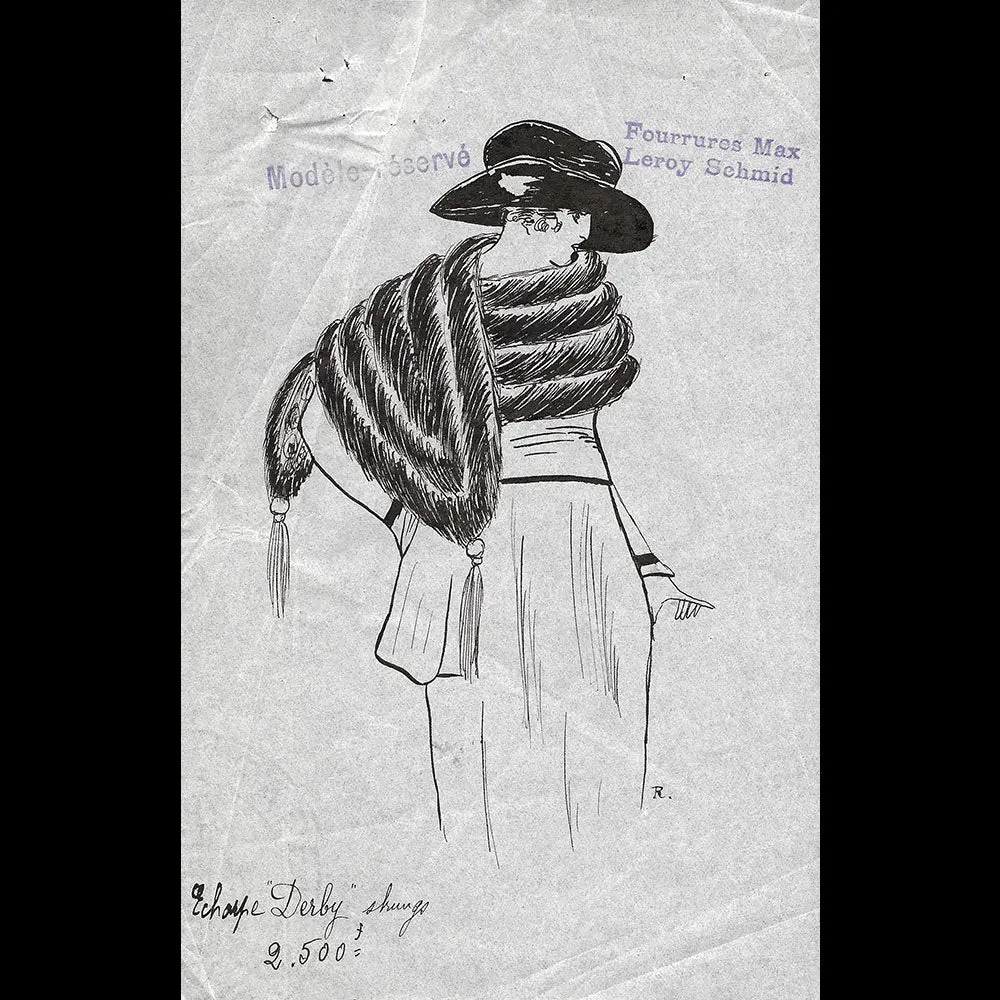 Fourrures Max - Dessin De L'écharpe Derby (Circa 1915-1920) 1