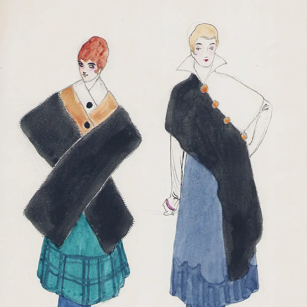 Fourrures Max - Dessin De Deux Étoles De Fourrure (Circa 1913) 2