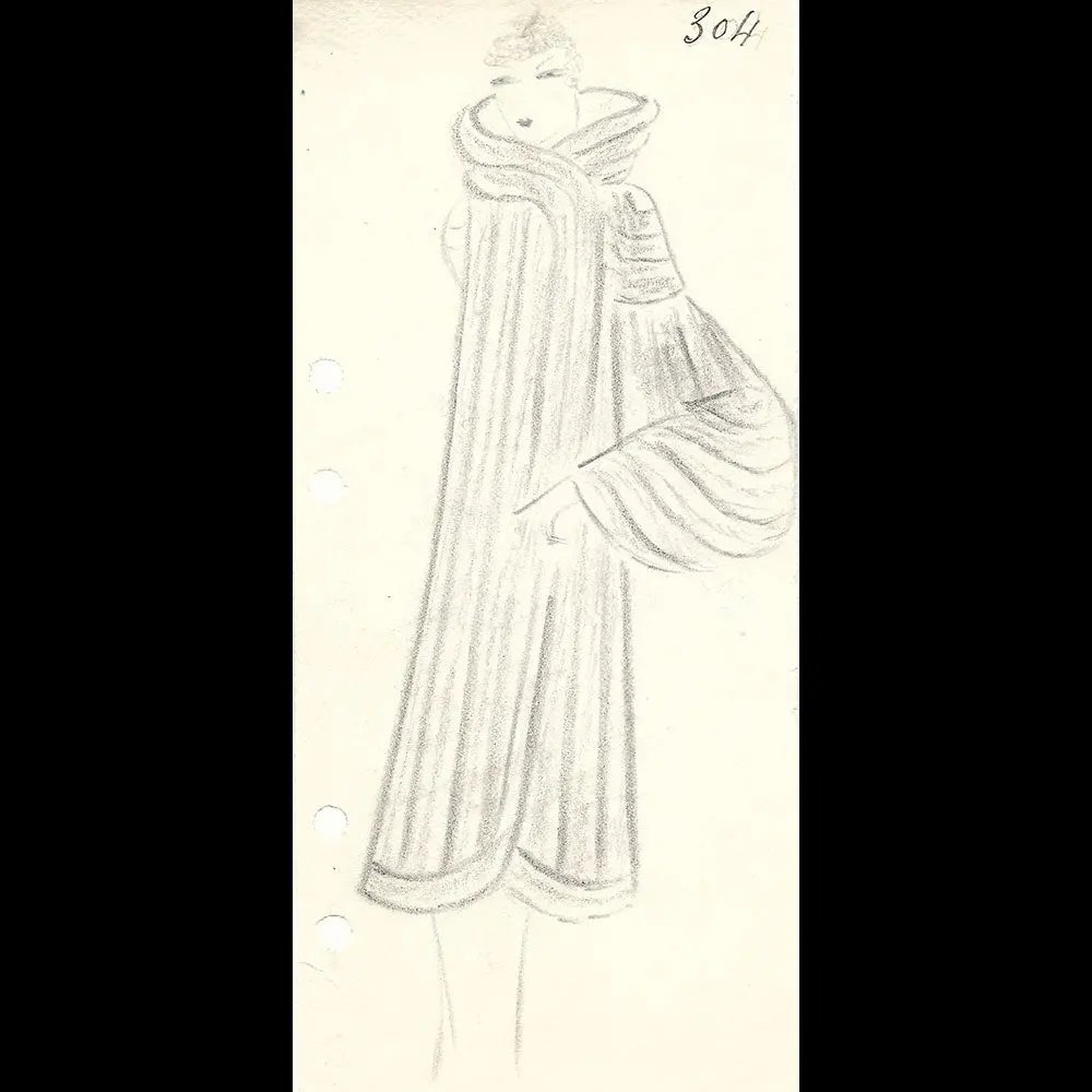 Fourrures Max - Dessin D'un Manteau Par Monsieur Alex (Circa 1930S) 1