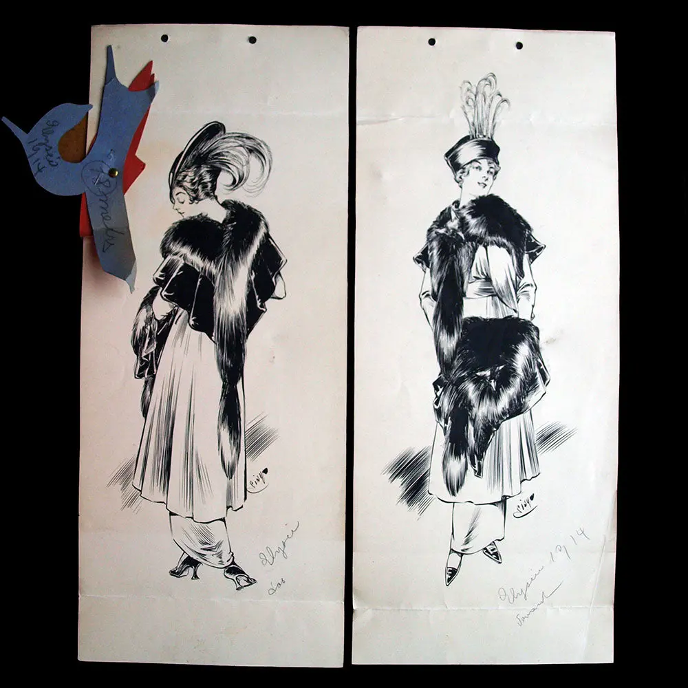 Fourrures Max - Réunion De Deux Dessins Du Manteau Elysée (1914) 1