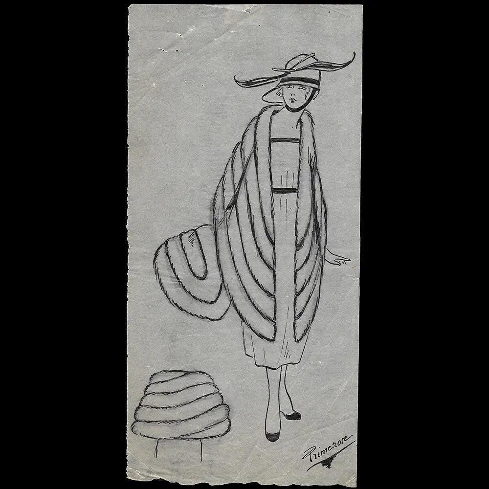 Fourrures Max - Dessin D'un Manteau Par Primerose (Circa 1915-1920) 1