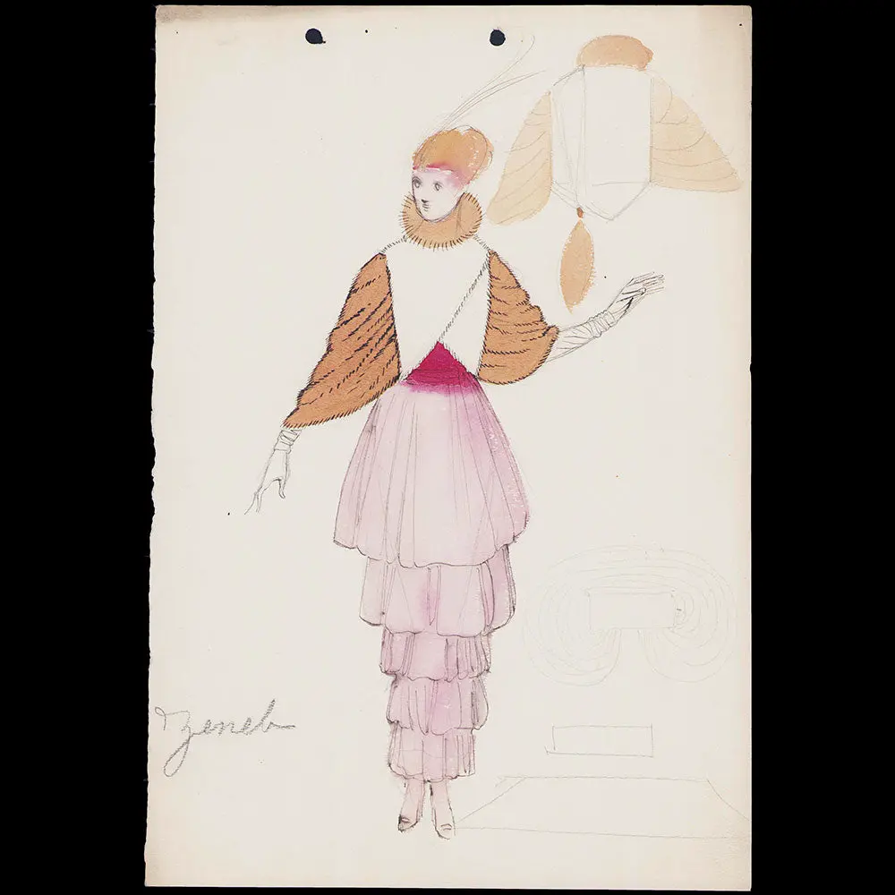 Fourrures Max - Dessin Du Manteau Zeneb (Circa 1913) 1