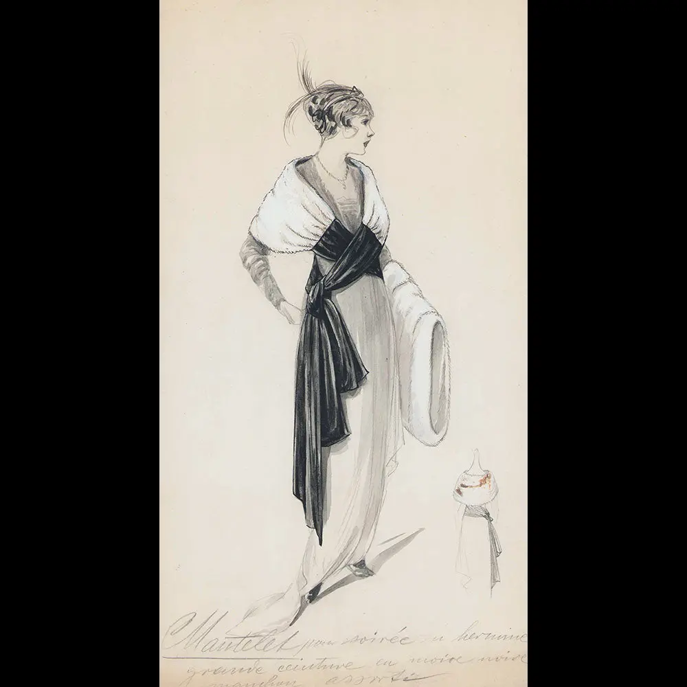 Fourrures Max - Dessin D'un Mantelet Pour Soirée En Hermine (Circa 1905-1915) 1