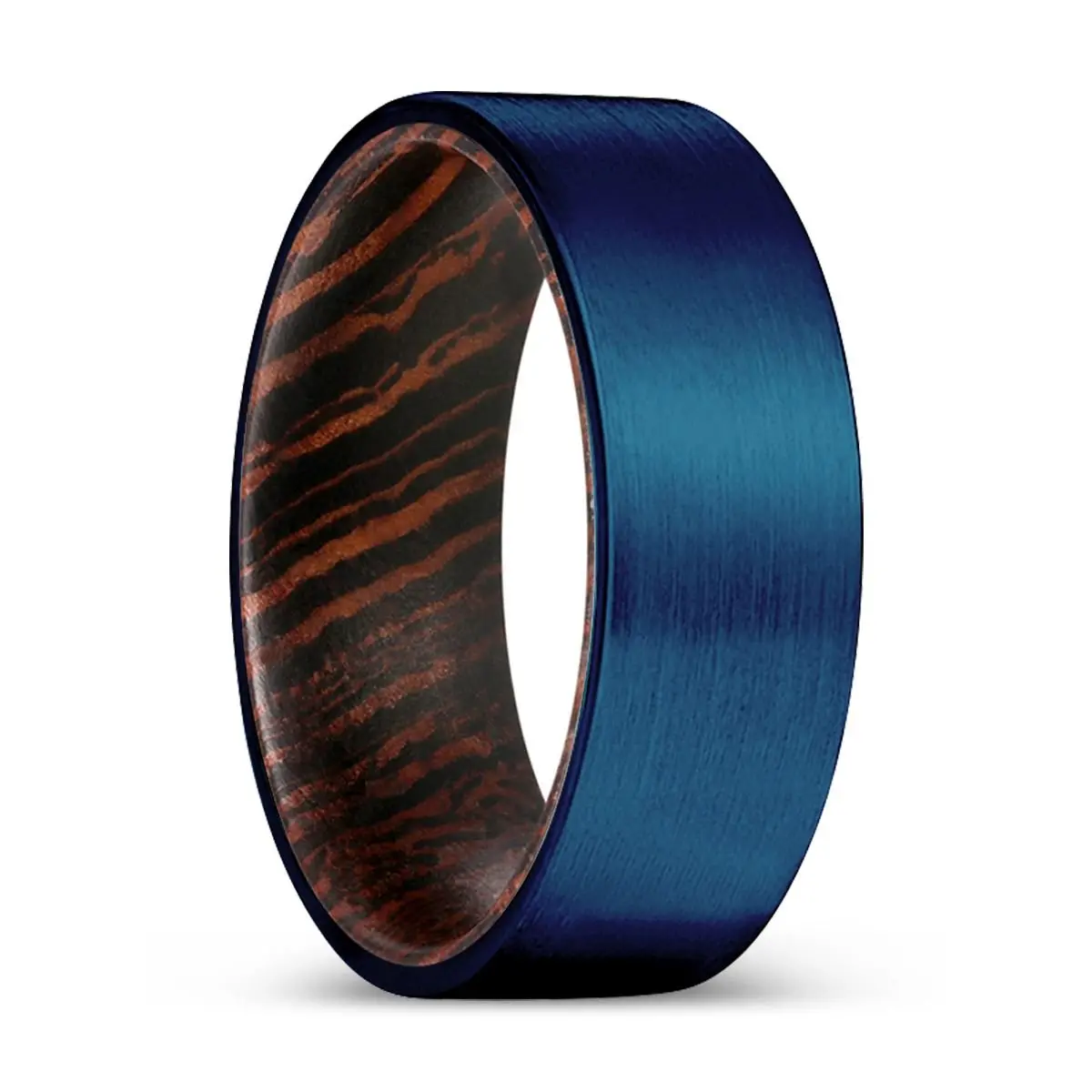 Freebird | Wenge Wood, Blue Tungsten Ring, Brushed, Flat 1