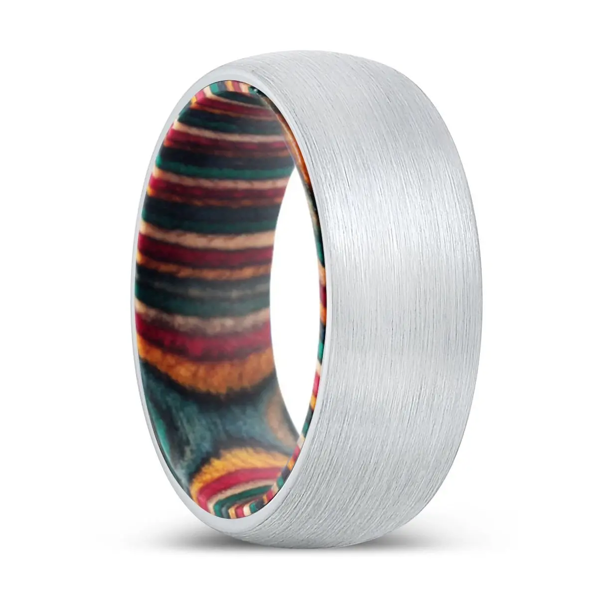 Freedom | Multi Color Wood, White Tungsten Ring, Brushed, Domed 1