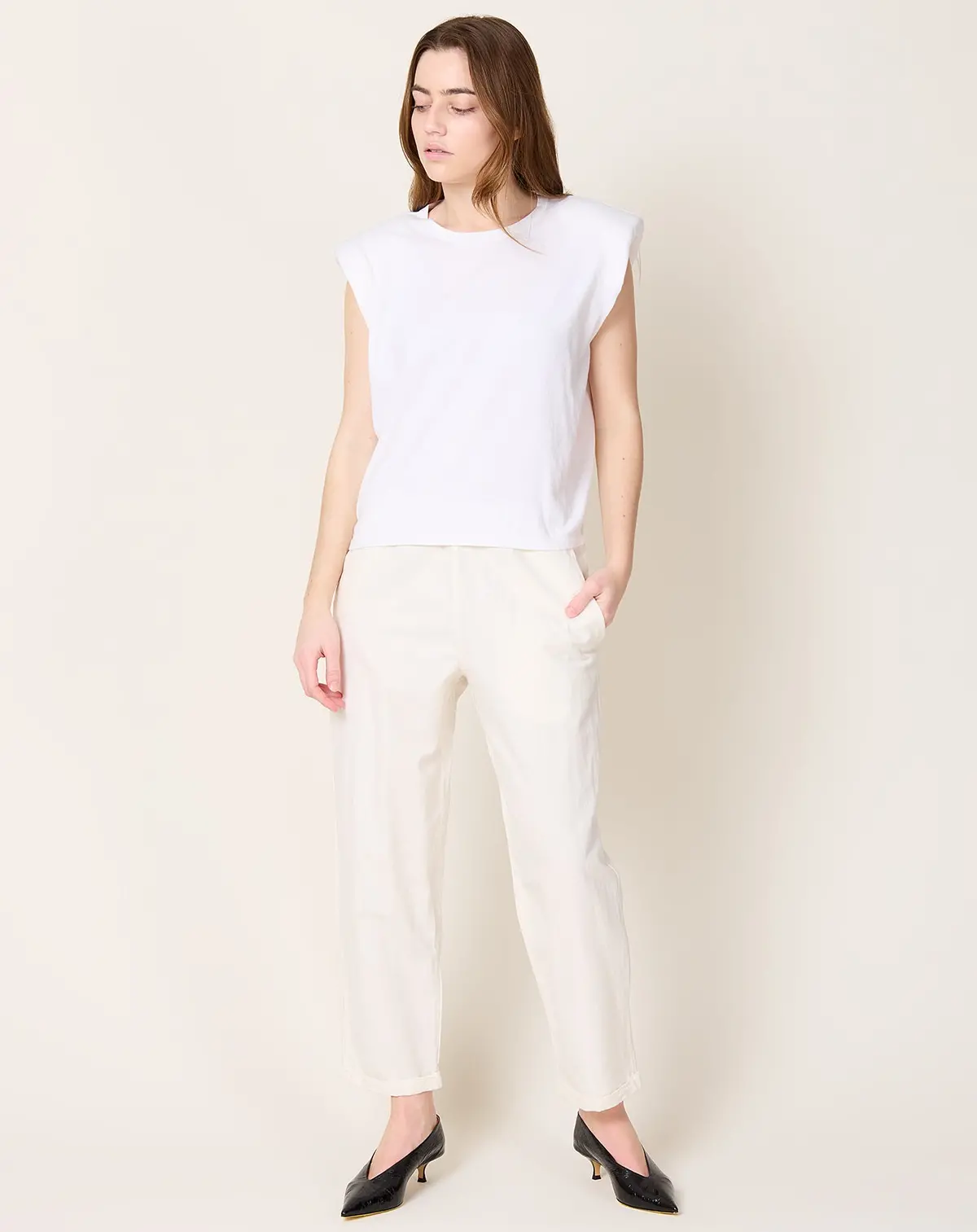 Cashmere Silk Sl Mini Shoulder T-Shirt In White 1