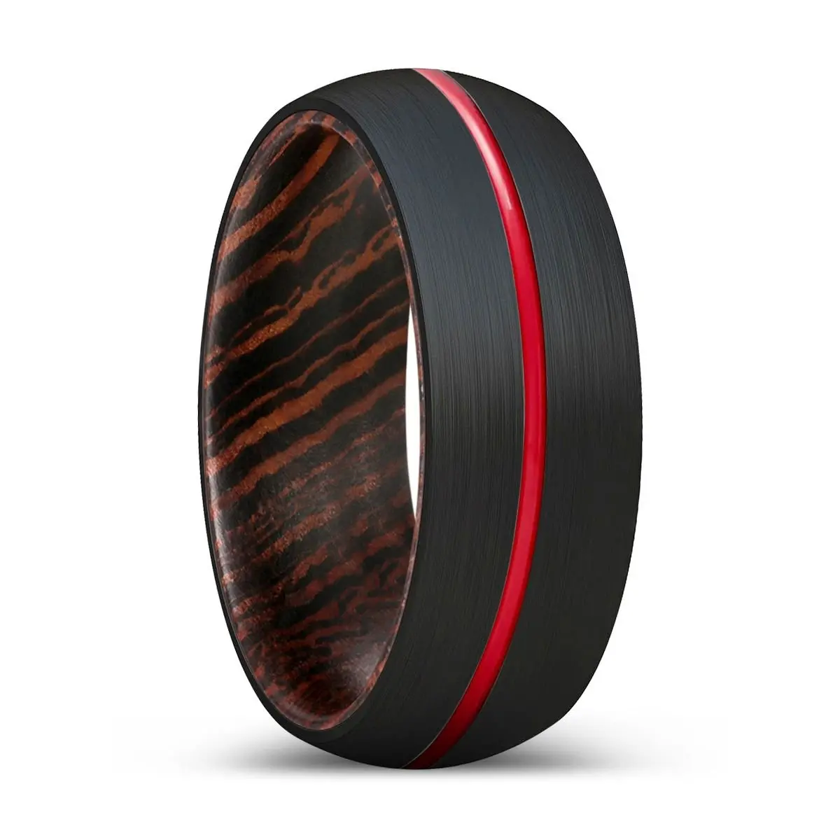 Frenzy | Wenge Wood, Black Tungsten Ring, Red Groove, Domed 1