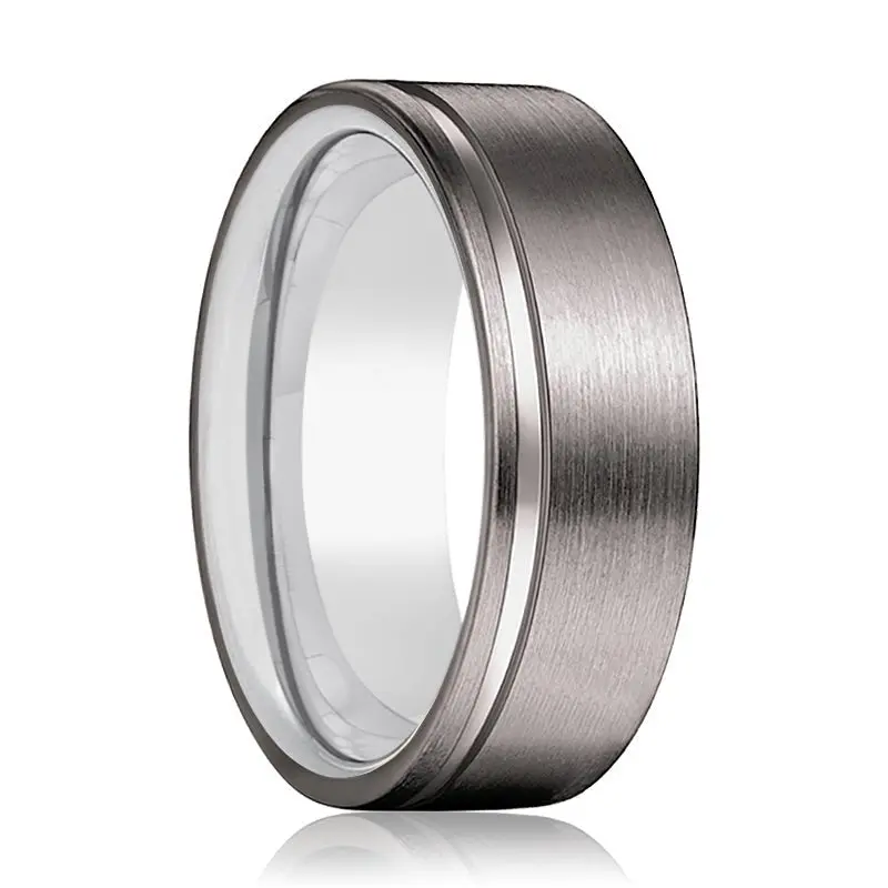 Frost | Silver Ring, Gunmetal Tungsten Offset Groove 1