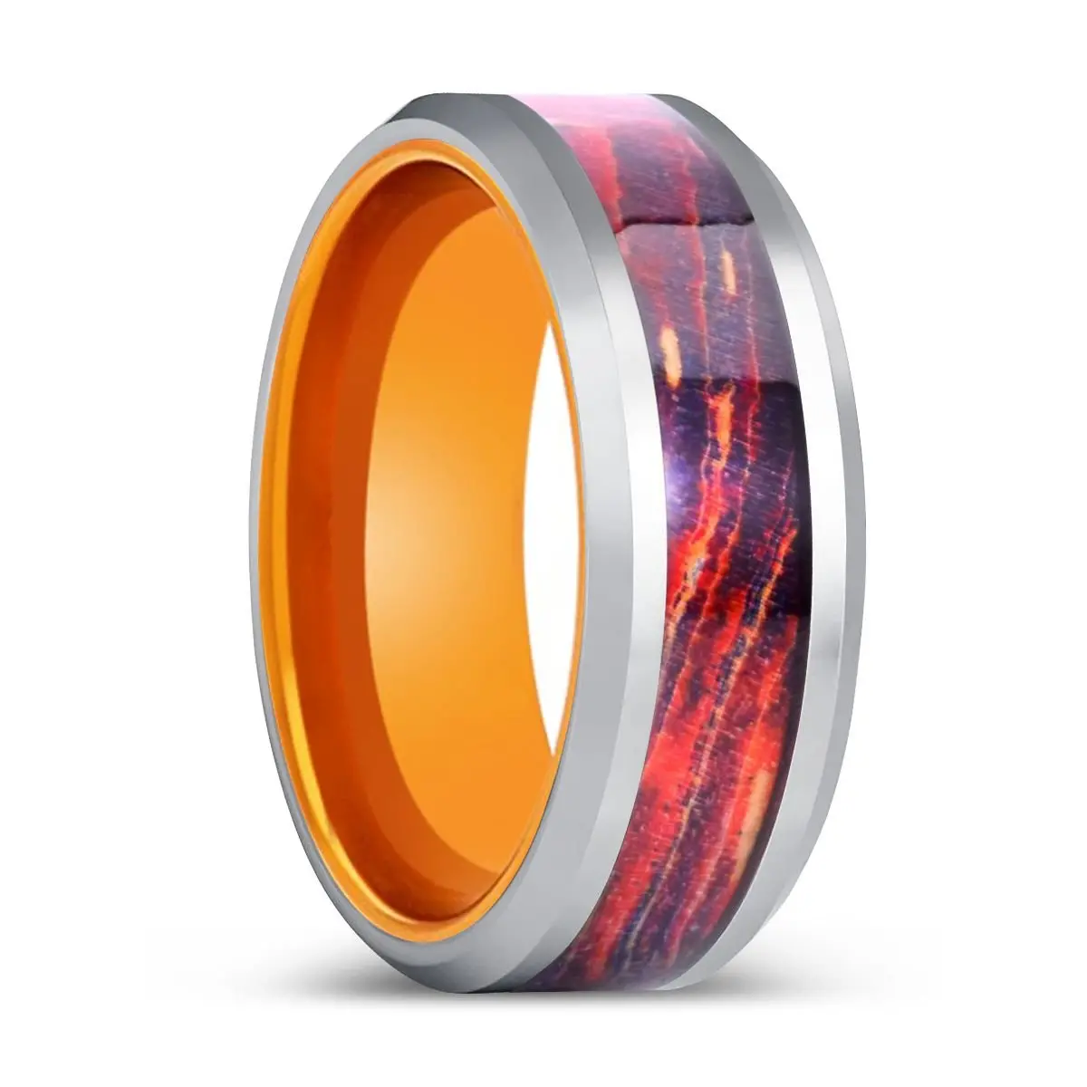 Galaxium | Orange Tungsten Ring, Galaxy Wood Inlay Ring, Silver Edges 1