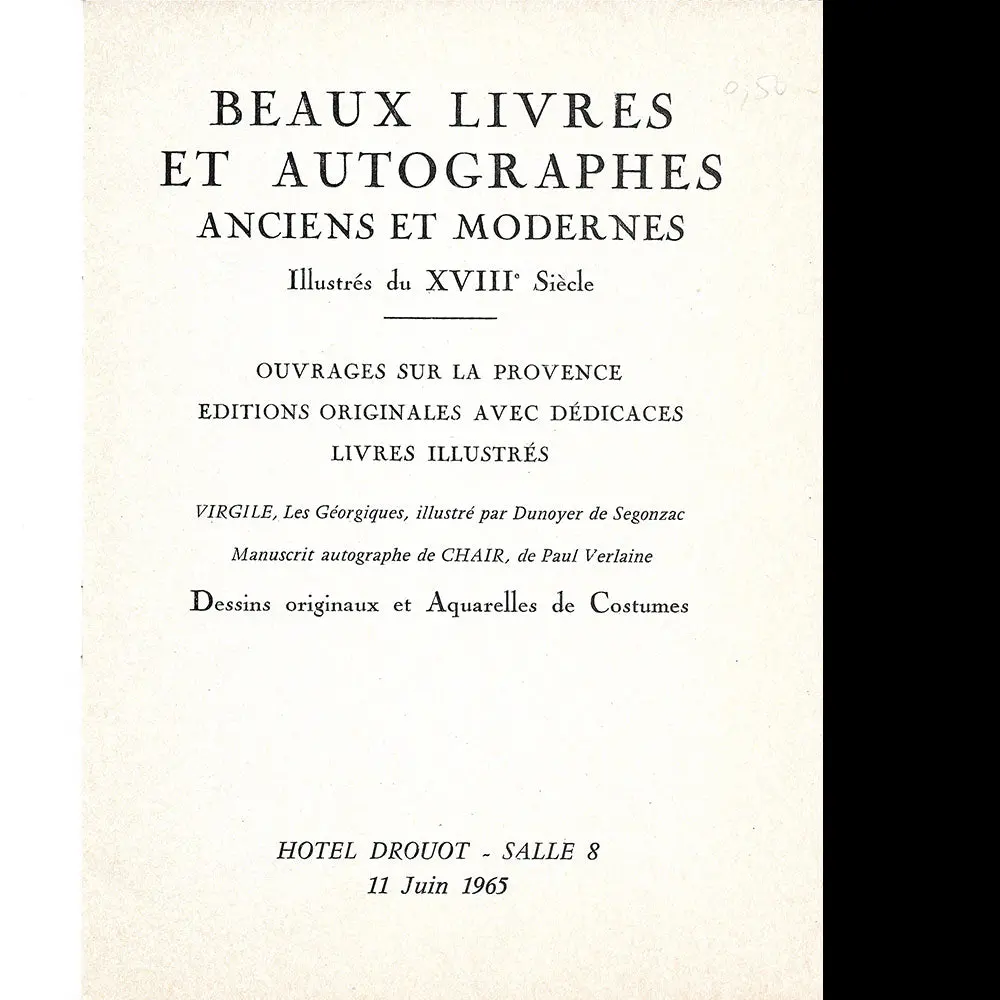 Beaux Livres Et Autographes, Dessins Originaux Et Aquarelles De Costumes - Catalogue De Vente (1965) 2