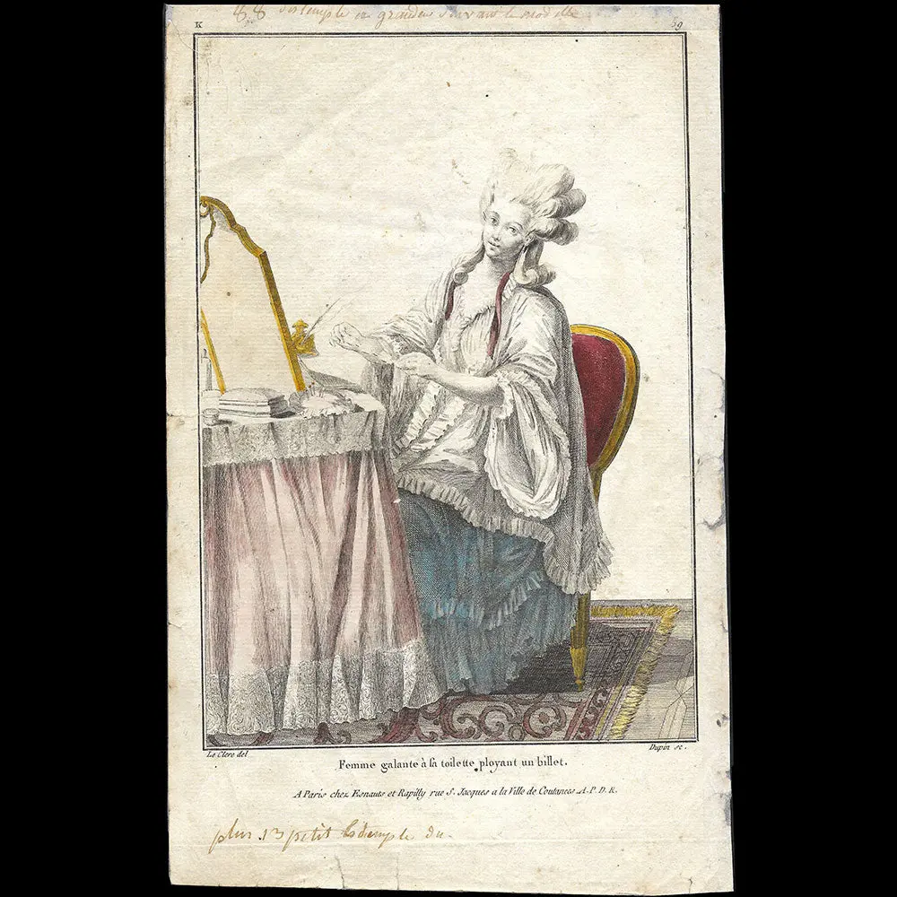 Gallerie Des Modes Et Costumes Français, 1778-1787, Gravure N° K 59, Femme Galante À Sa Toilette (1778) 1