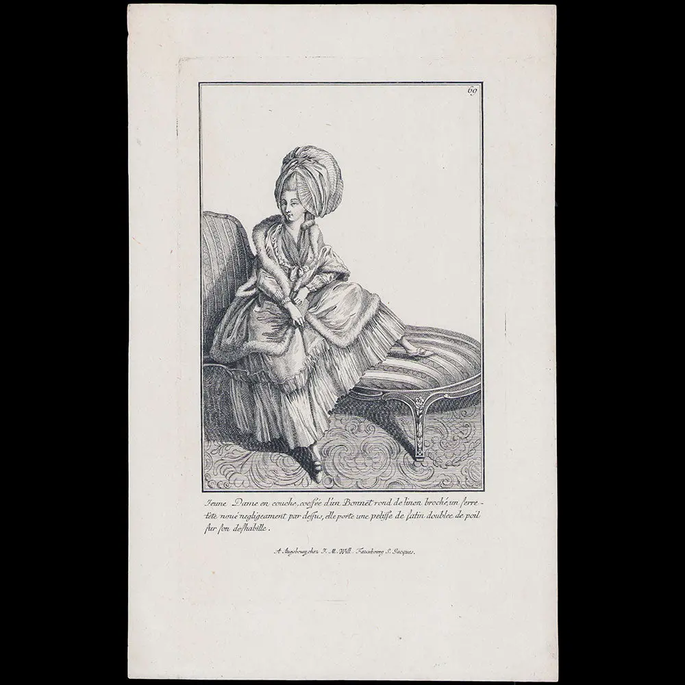 Gallerie Des Modes Et Costumes Français, 1778-1787, Copie D'époque De La Gravure N° Q 92, Jeune Dame En Couche (1778) 2
