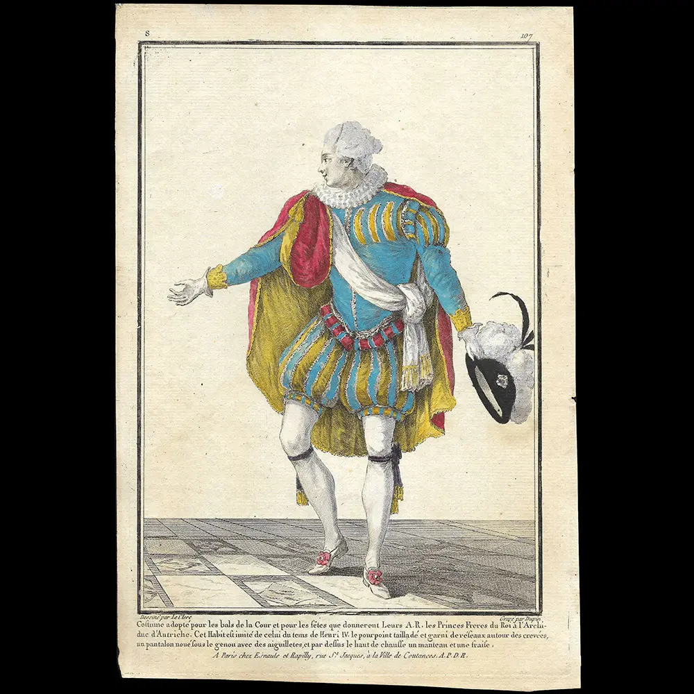 Gallerie Des Modes Et Costumes Français, 1778-1787, Gravure N° S 107, Costume Adopté Pour Les Bals De La Cour (1779) 1