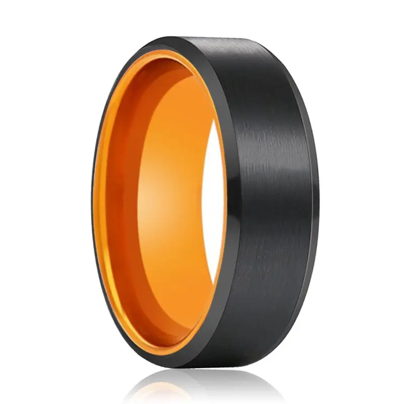 Garfield | Orange Ring, Black Tungsten Ring, Brushed, Beveled 1