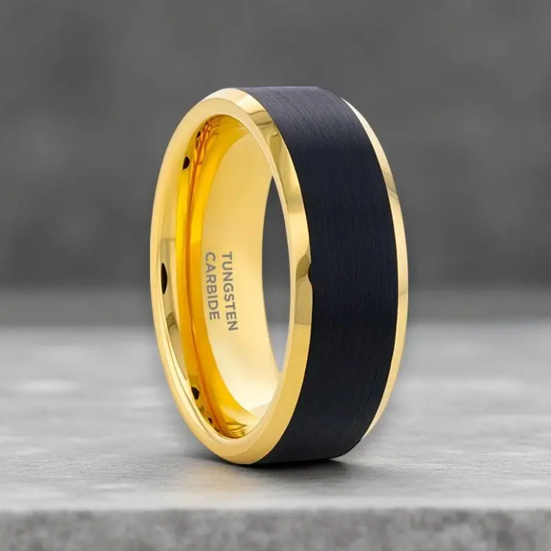 Gaston | Gold Tungsten Wedding Band – Brushed Black Center 1