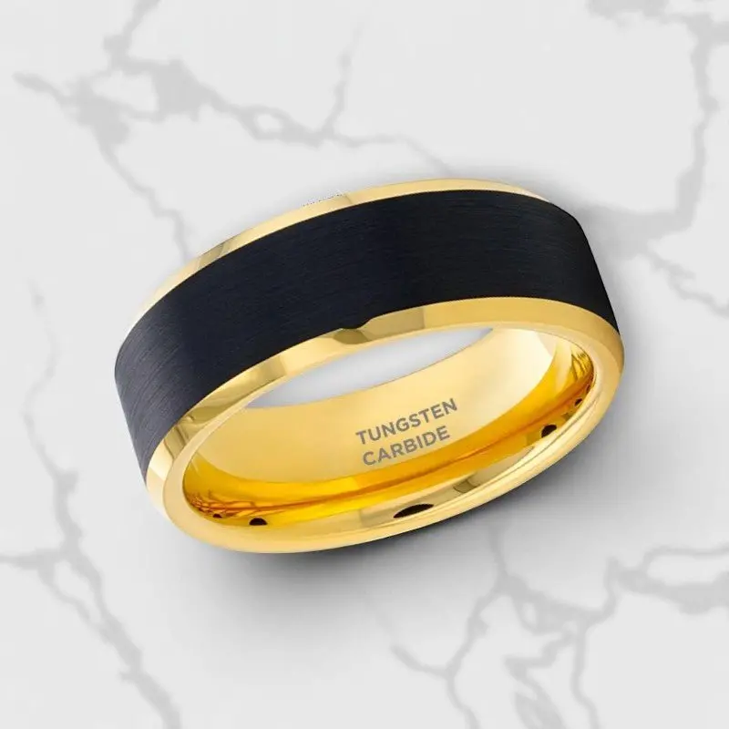 Gaston | Gold Tungsten Wedding Band – Brushed Black Center 3