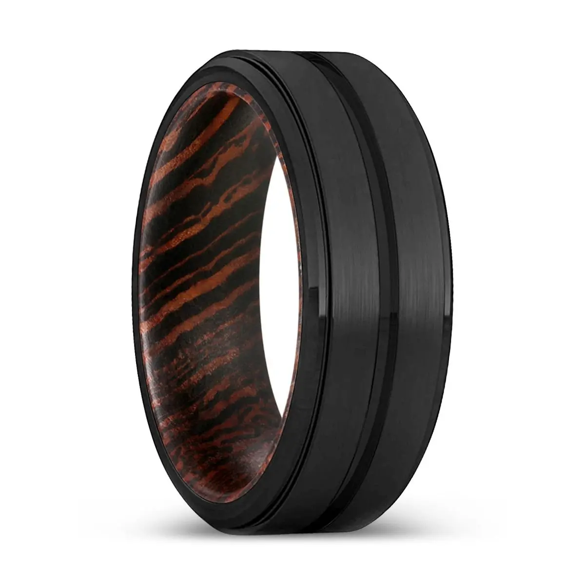 Gates | Wenge Wood, Black Tungsten Ring, Grooved, Stepped Edge 1