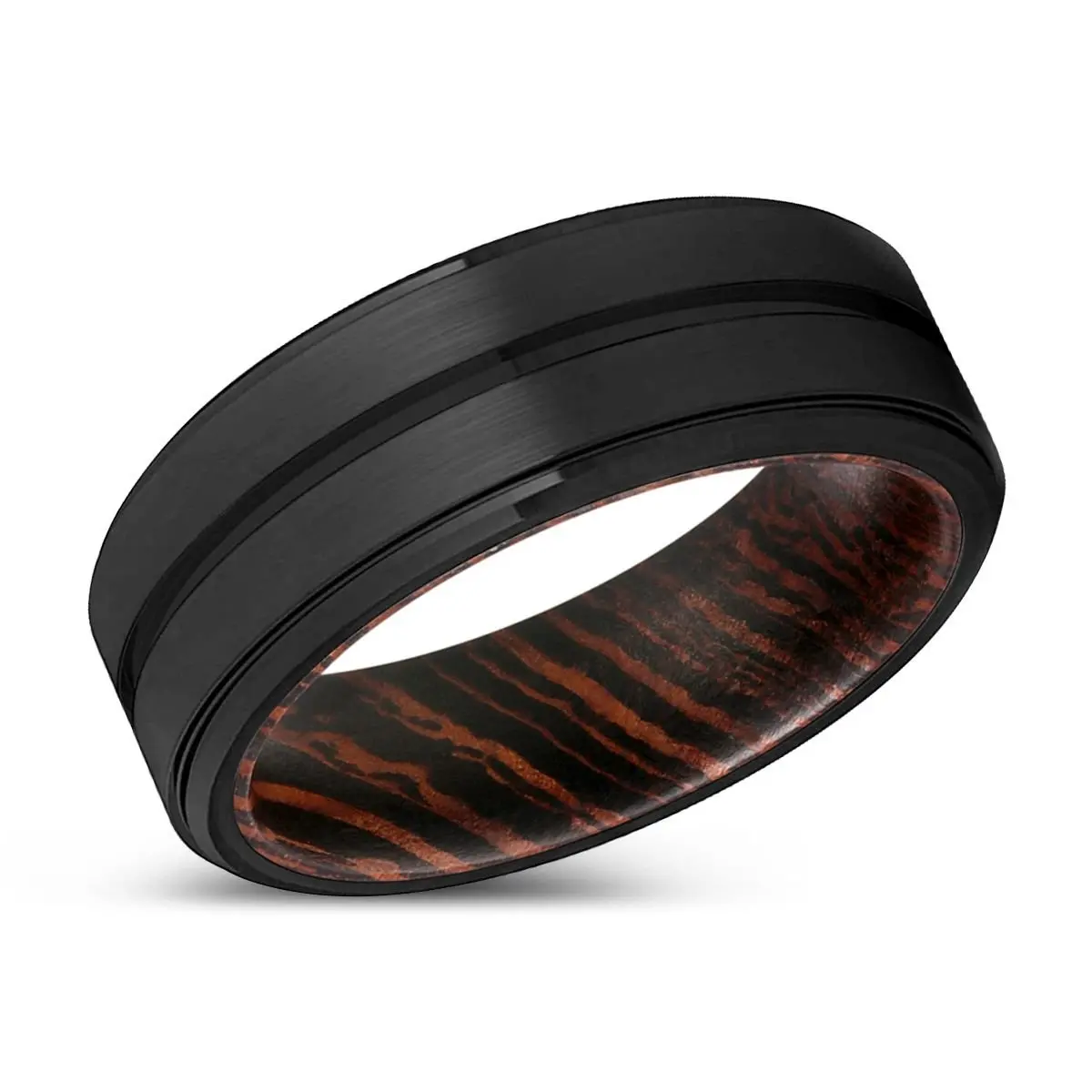 Gates | Wenge Wood, Black Tungsten Ring, Grooved, Stepped Edge 2