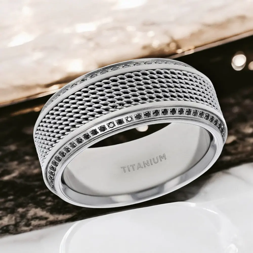 Gauntlet | Titanium Wedding Band – Steel Chain Design & Black Diamonds 2