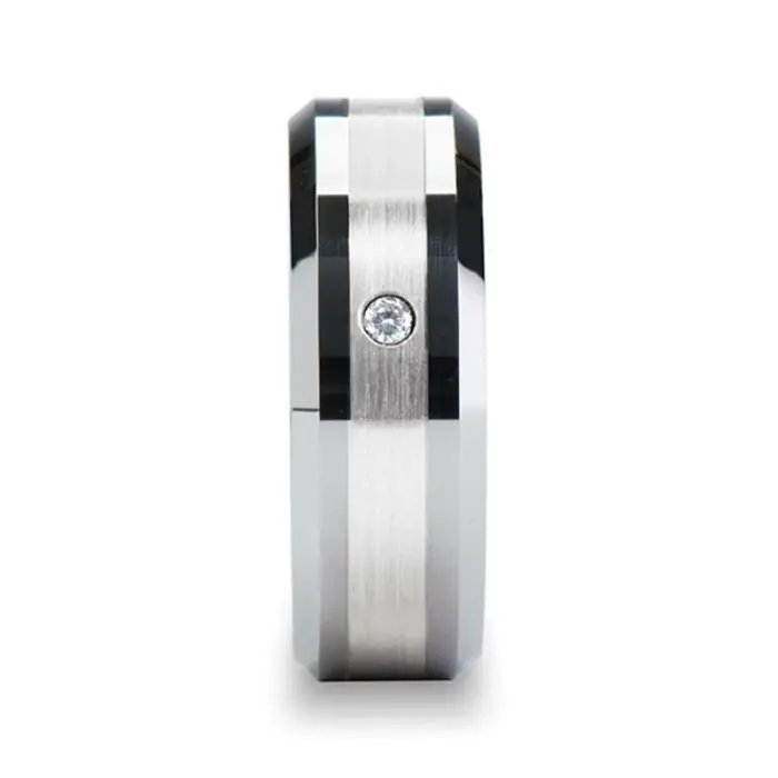 Gautier | Tungsten Ring Palladium Inlay With Diamond 2