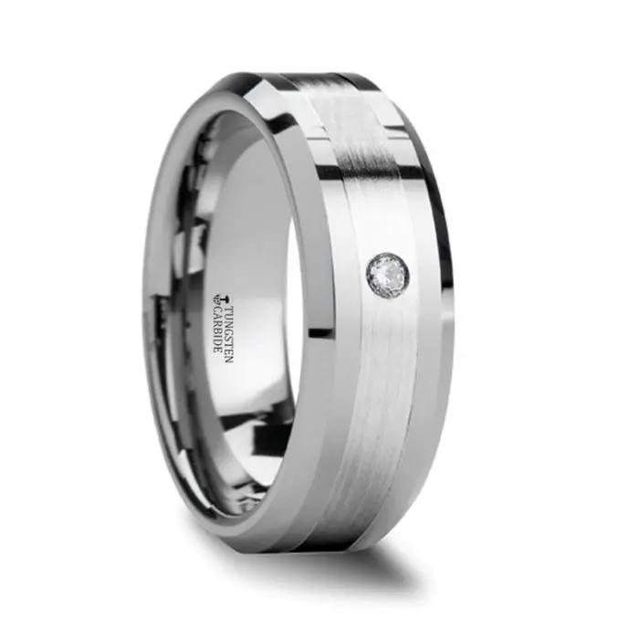 Gautier | Tungsten Ring Palladium Inlay With Diamond 1