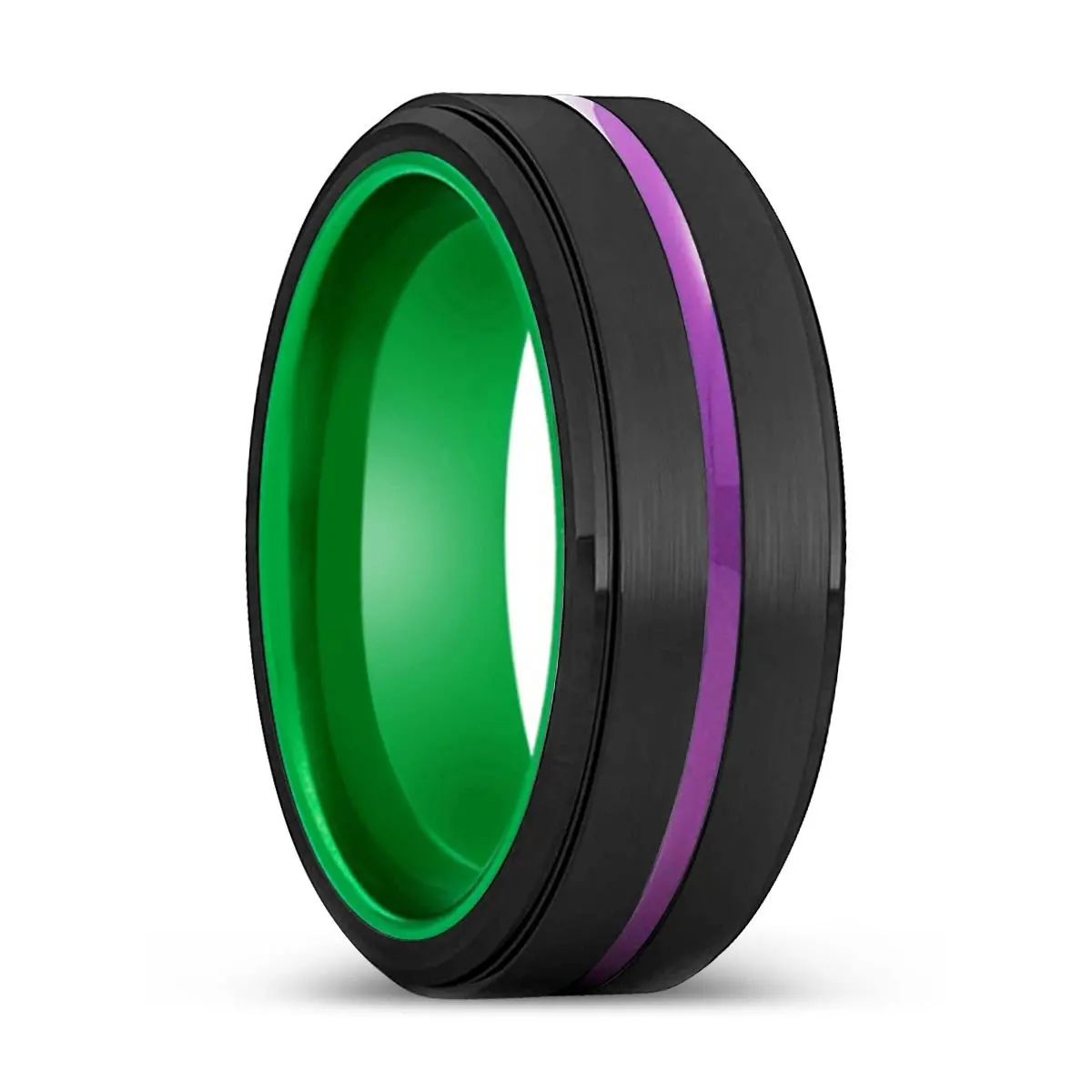 Geelong | Green Ring, Black Tungsten Ring, Purple Groove, Stepped Edge 1