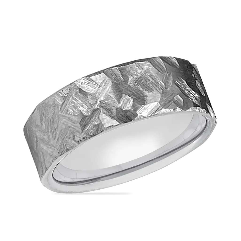 Ghost | Silver Ring, Silver Titanium Ring, Hammered, Flat 2