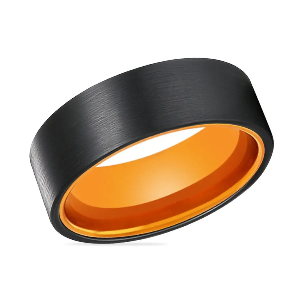 Ginger | Orange Ring, Black Flat Brushed Tungsten Ring 2