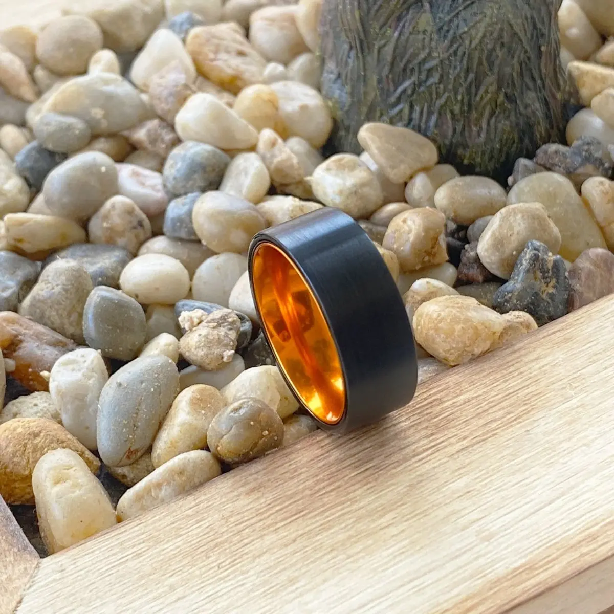 Ginger | Orange Ring, Black Flat Brushed Tungsten Ring 5