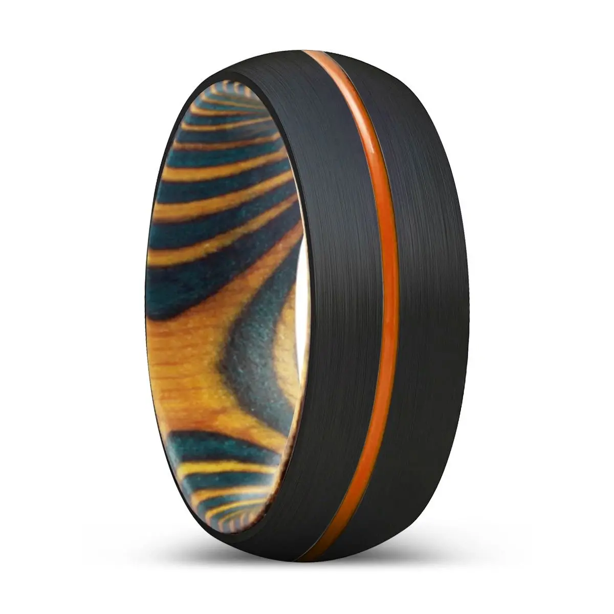 Ginko | Green & Yellow Wood, Black Tungsten Ring, Orange Groove, Domed 1
