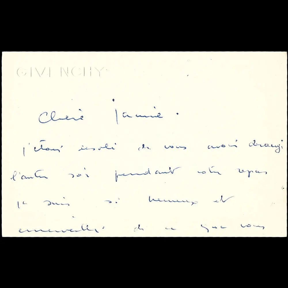 Givenchy - Carte Autographe Signée Adressée À Janine Janet (Circa 1950S) 1