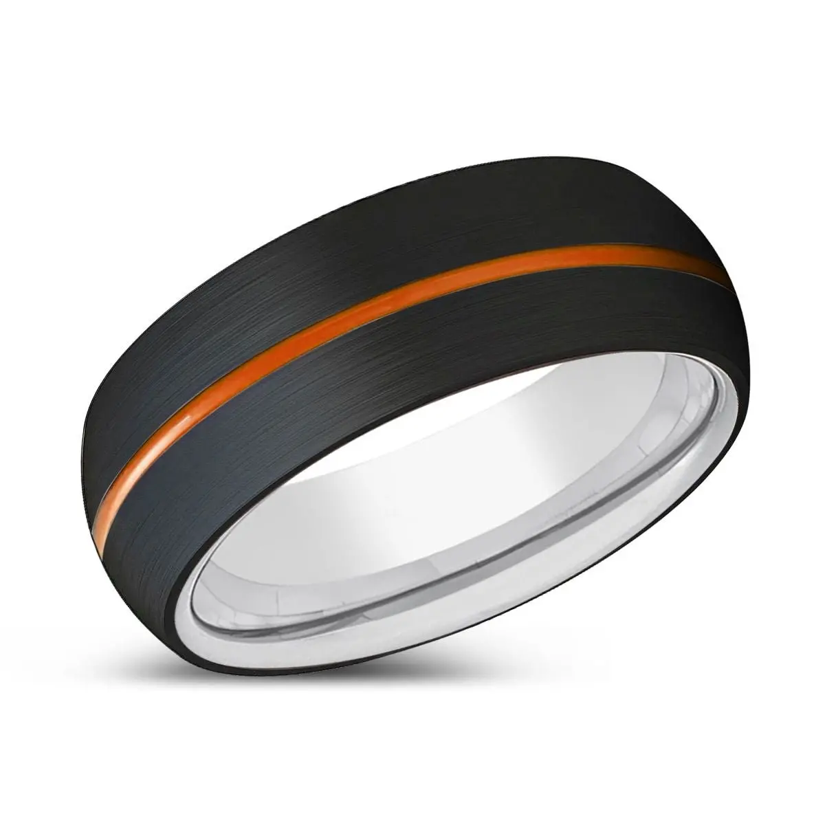 Gladiatorus | Silver Ring, Black Tungsten Ring, Orange Groove, Domed 2