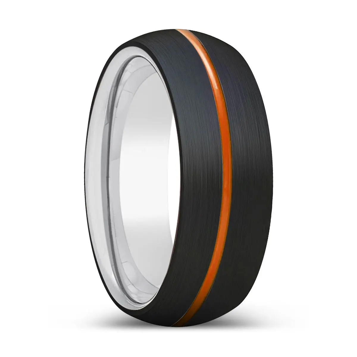 Gladiatorus | Silver Ring, Black Tungsten Ring, Orange Groove, Domed 1