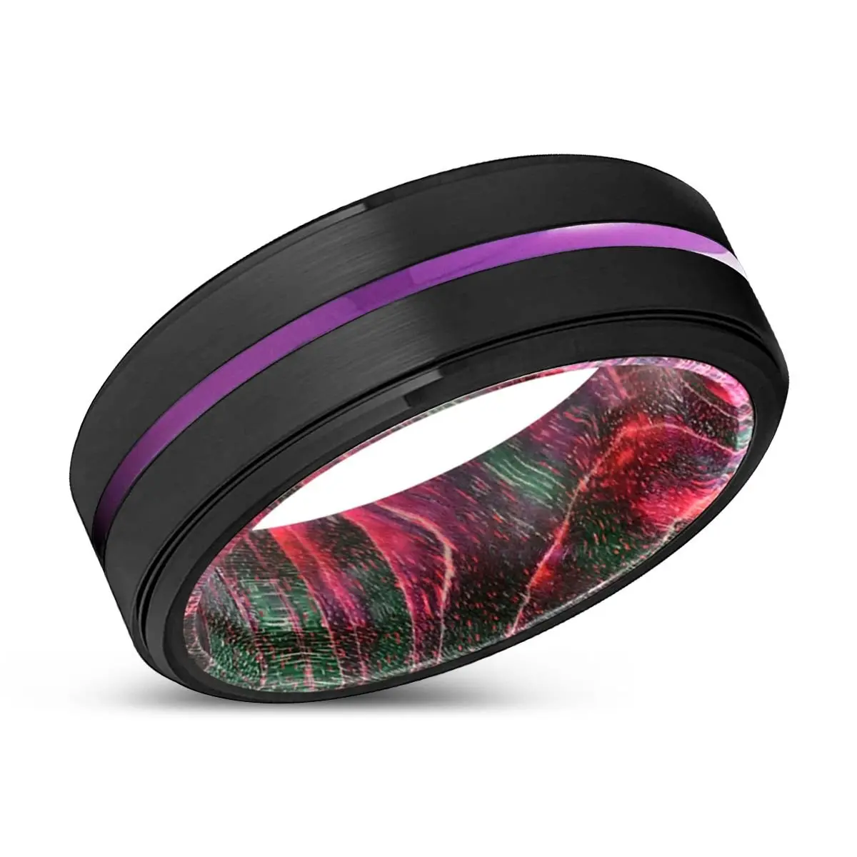 Gladston | Green & Red Wood, Black Tungsten Ring, Purple Groove, Stepped Edge 2