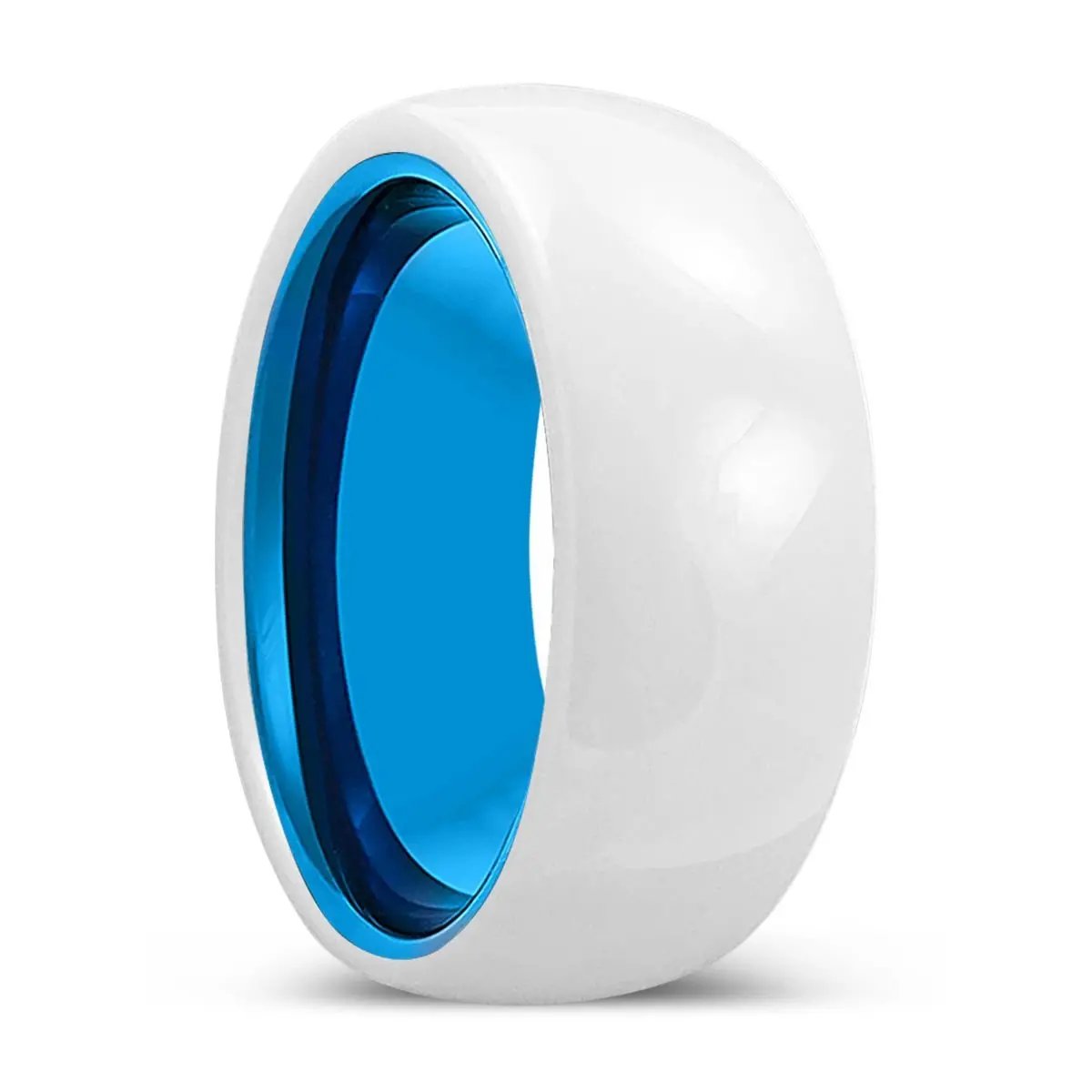 Glaze | Blue Tungsten Ring, White Ceramic Ring, Domed 1