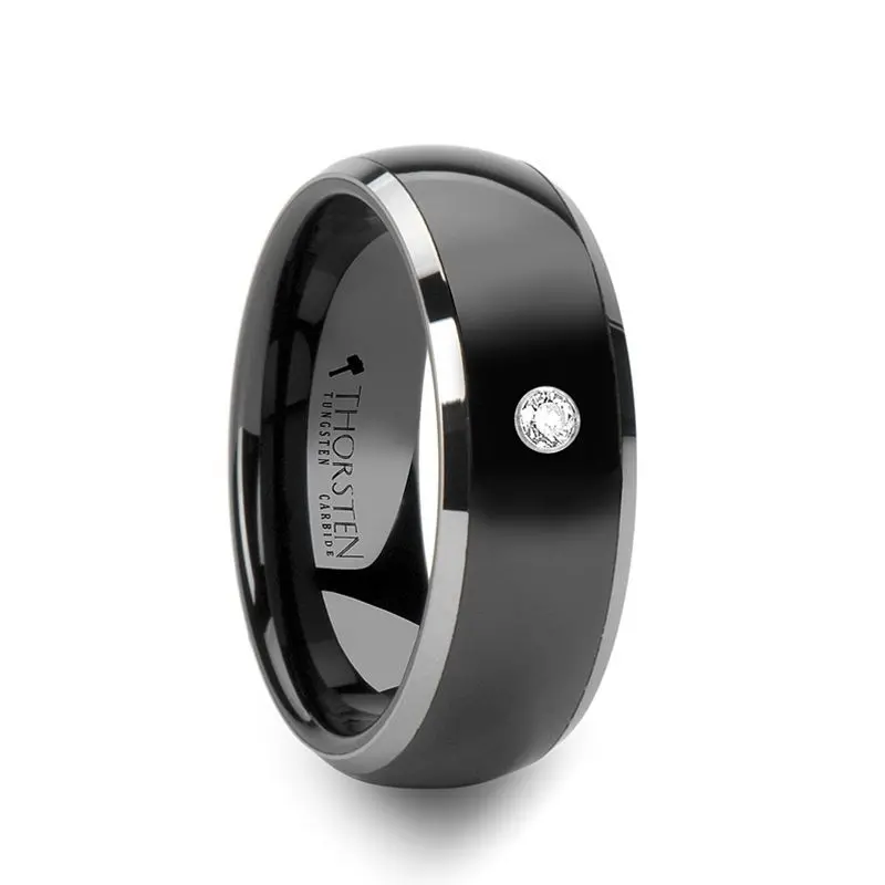 Glendale | Ceramic Ring Black Domed With White Diamond 1