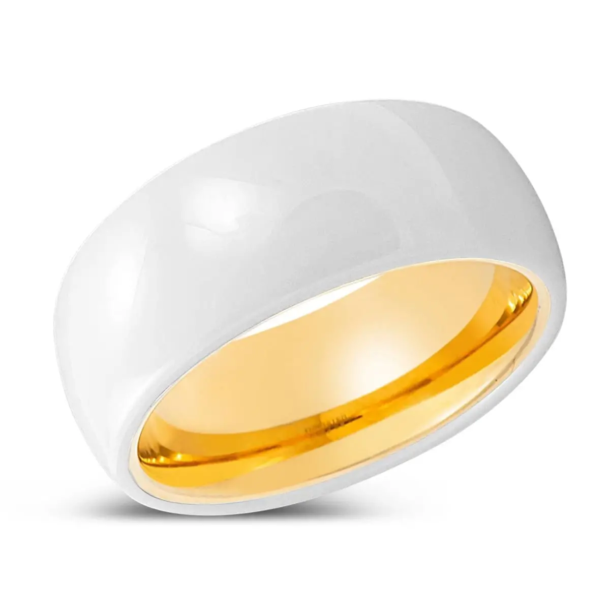 Glimmer | Gold Ring, White Ceramic Ring, Domed 2
