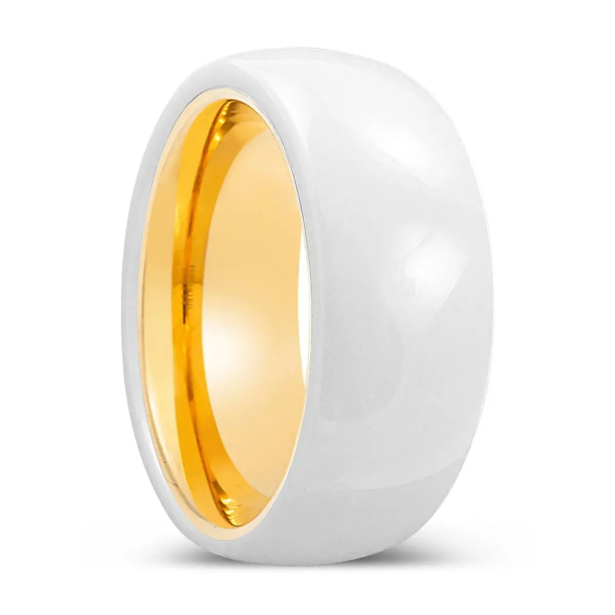 Glimmer | Gold Ring, White Ceramic Ring, Domed 1