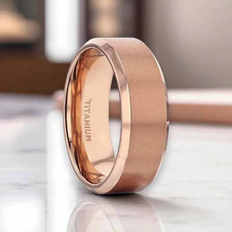 Glory | Rose Gold Titanium Wedding Band – Brushed Center 1