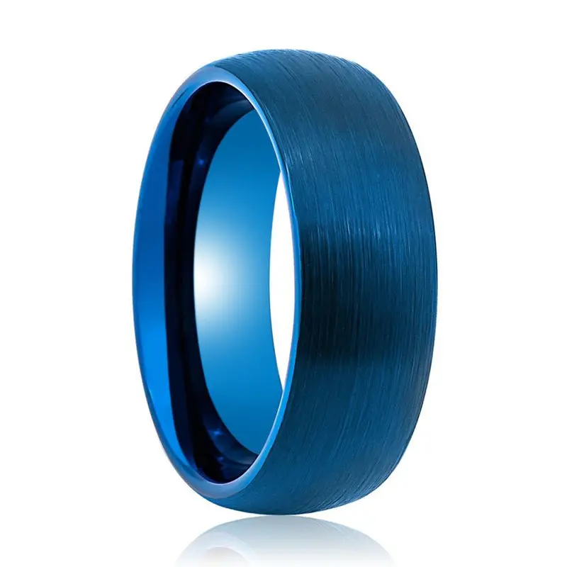 Glowhigh | Blue Tungsten Ring, Brushed Center, Domed 1