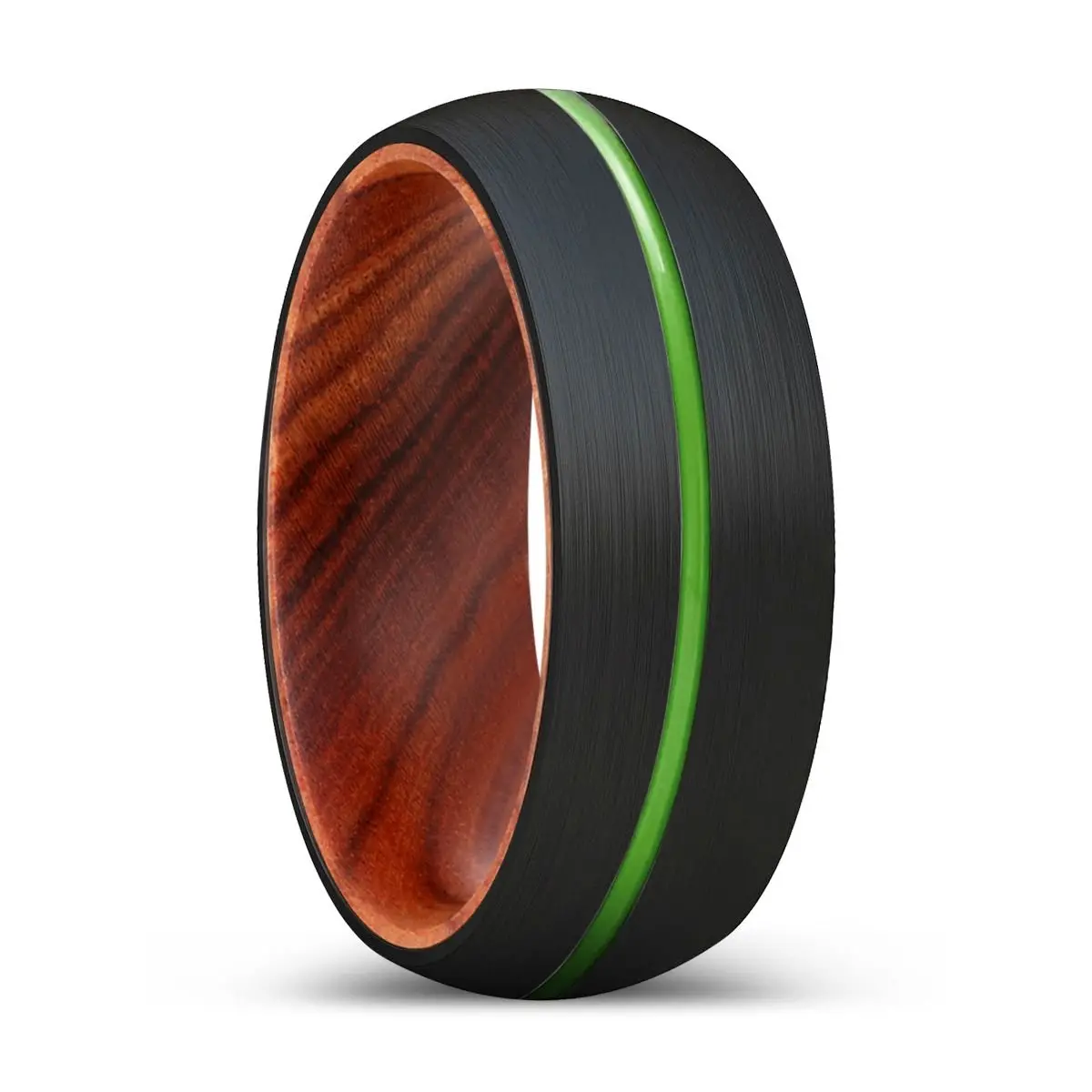 Goblin | Iron Wood, Black Tungsten Ring, Green Groove, Domed 1