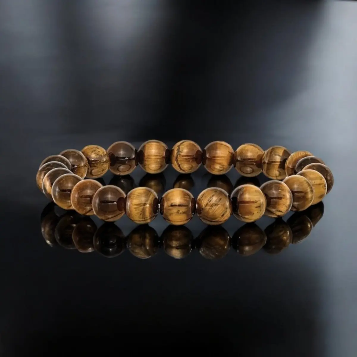 Yellow Tiger's Eye Bracelet - Natural Agate Beaded Stretch Fit Bracelet 1