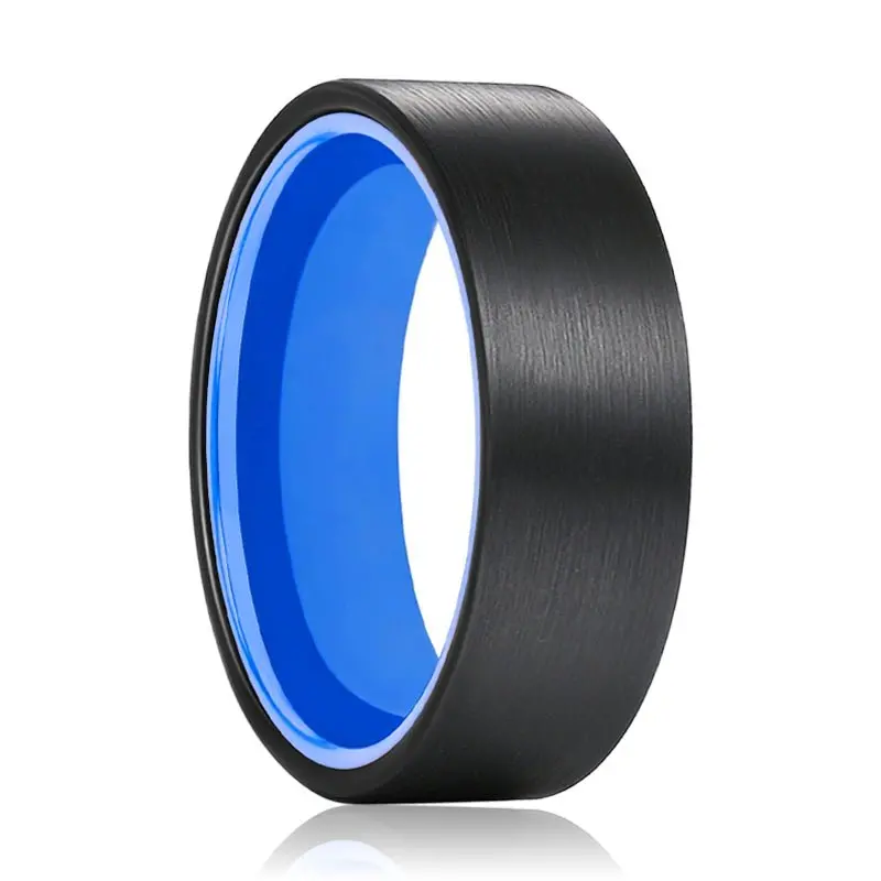 Gonzo | Blue Ring, Black Flat Brushed Tungsten Ring 1