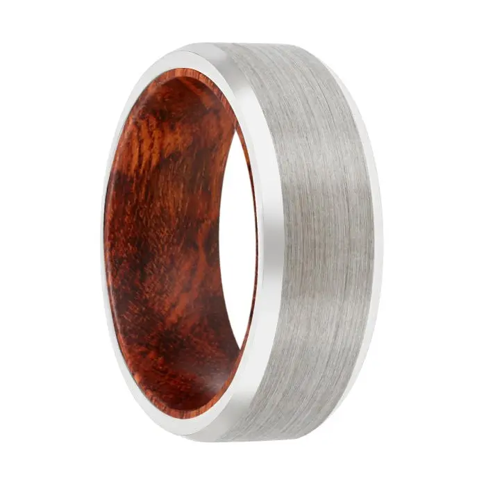 Gorgon | Snake Wood, Silver Tungsten Ring, Brushed, Beveled 1