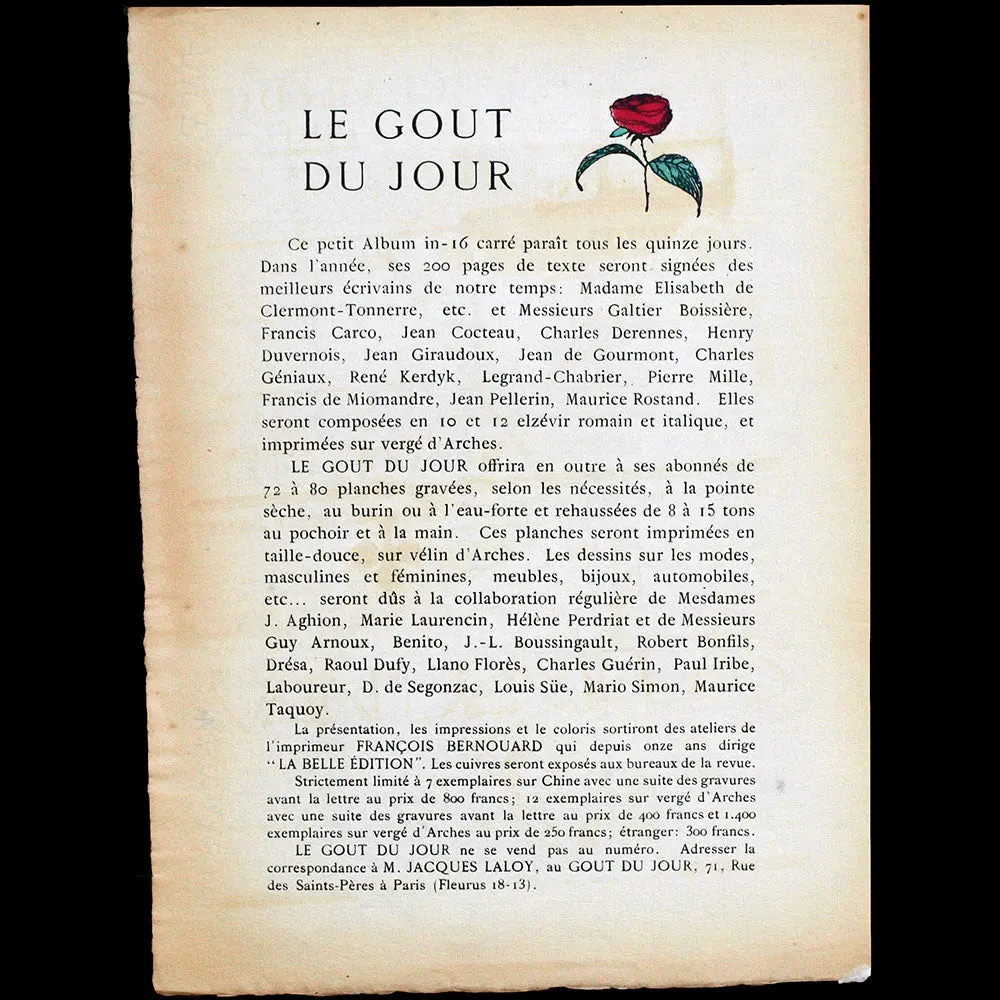 Le Goût Du Jour - Annonce De La Parution De La Revue (1920) 1
