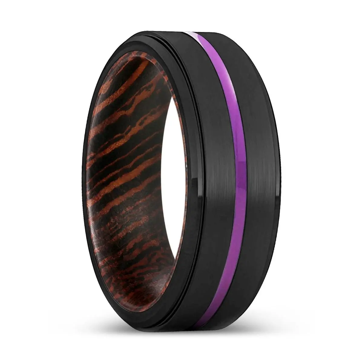 Grafton | Wenge Wood, Black Tungsten Ring, Purple Groove, Stepped Edge 1