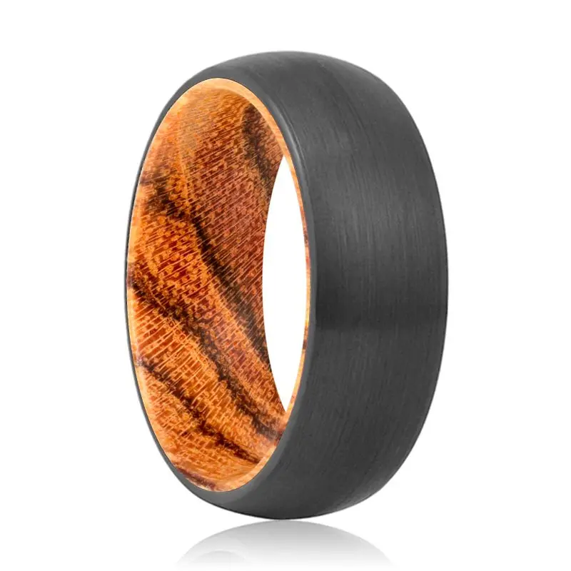 Grain | Bocote Wood, Black Tungsten Ring, Brushed, Domed 1