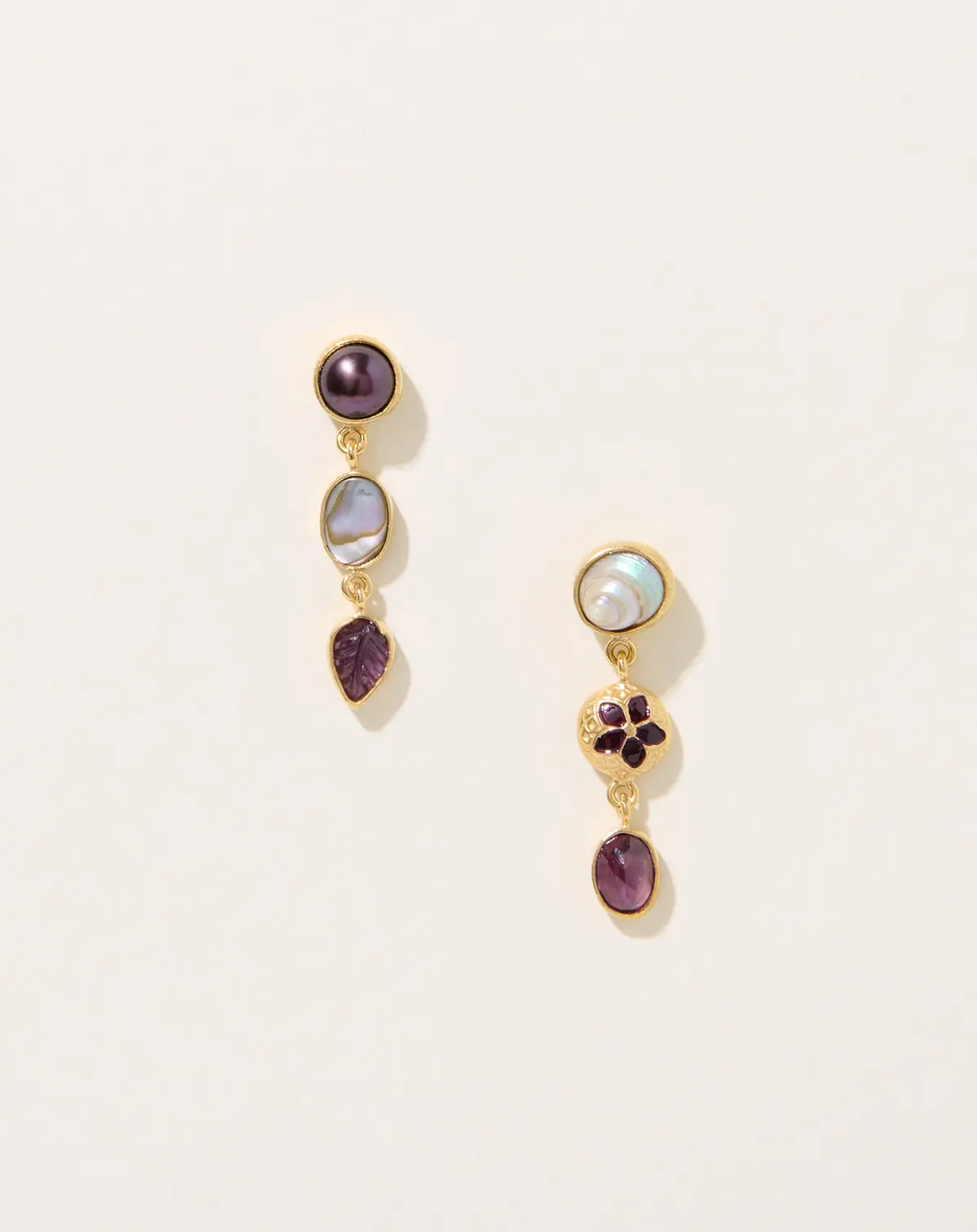 Amethyst Three Charm Moving Drop Earrings 1