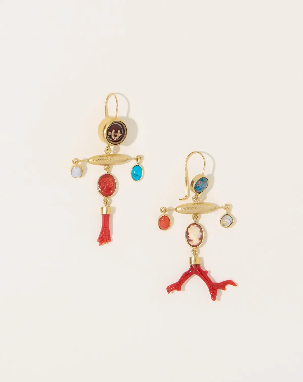Coral And Cameo Balance Drop Earrings 1