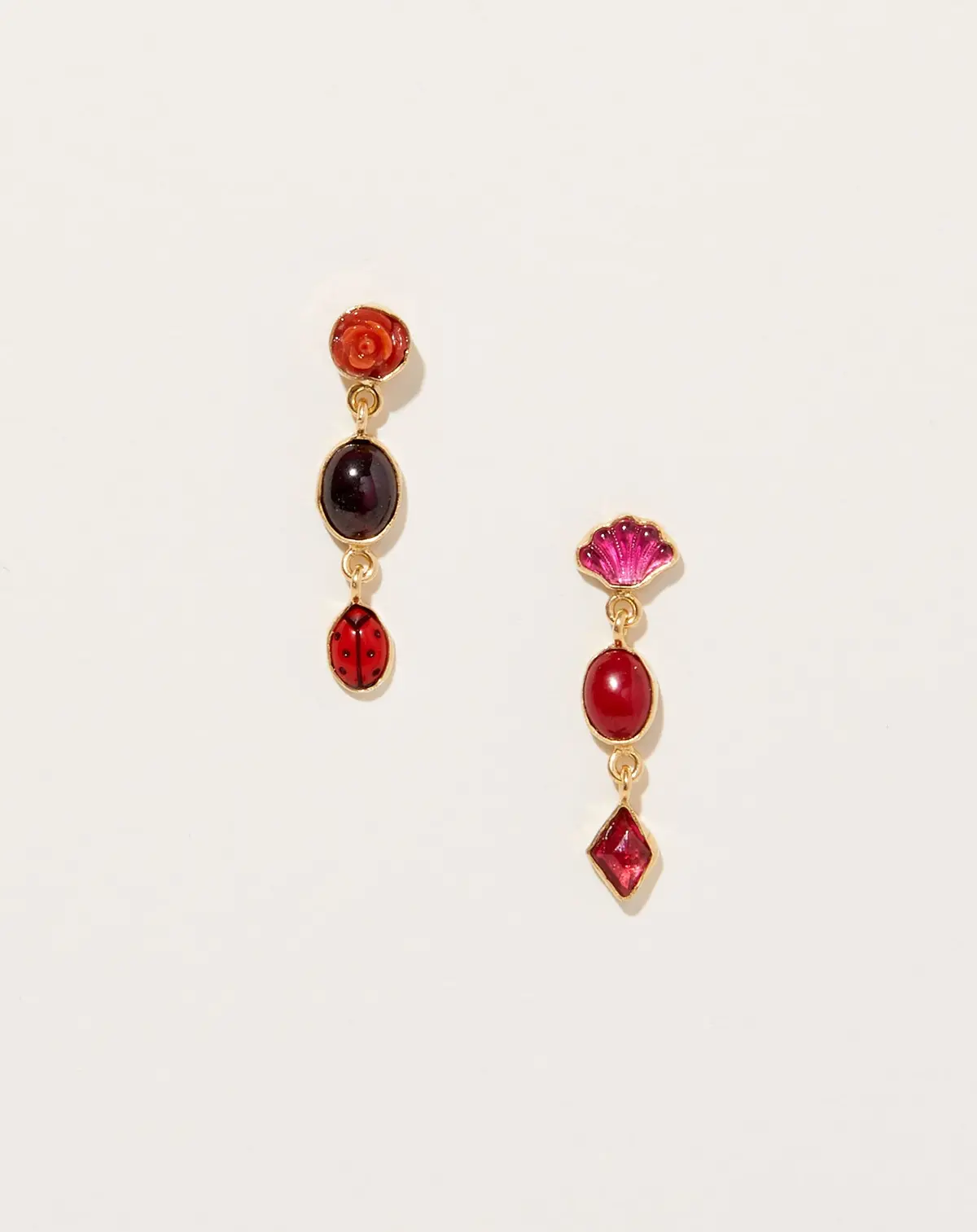 Garnet Three Charm Moving Drop Earrings 1
